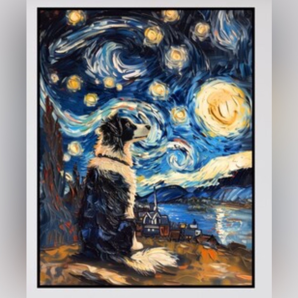 Border Collie Dog Starry Night Digital Print